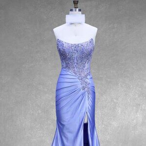 New Strapless Black-tie Sheath Gown w/ Scoop Neck & Sheer Beaded Bodice AC 8059